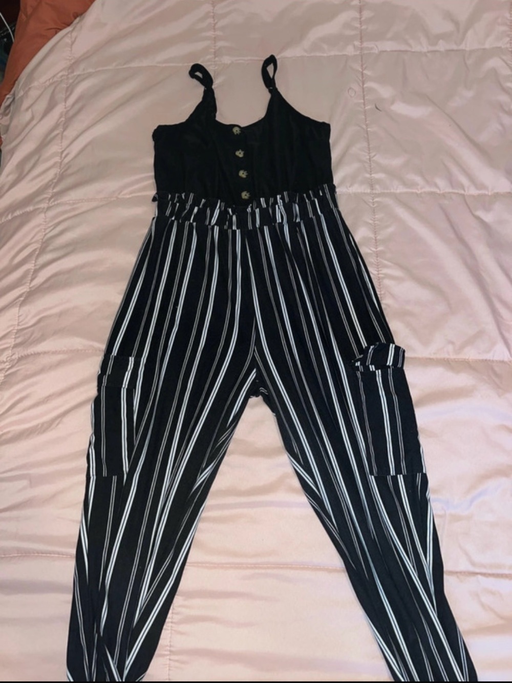 No Boundaries Black & White Striped Sleeveless Jumpsuit